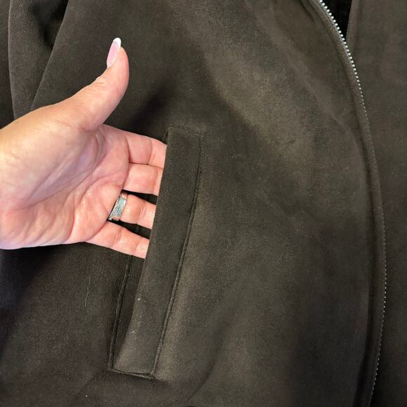 Perry Ellis Winter Jacket Men's Large Brown Faux Suede Faux Fur Lining Full Zip - Picture 6 of 11